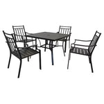 5-Piece Black Patio Dining Set Steel Square Table With 4 Stationary Chairs