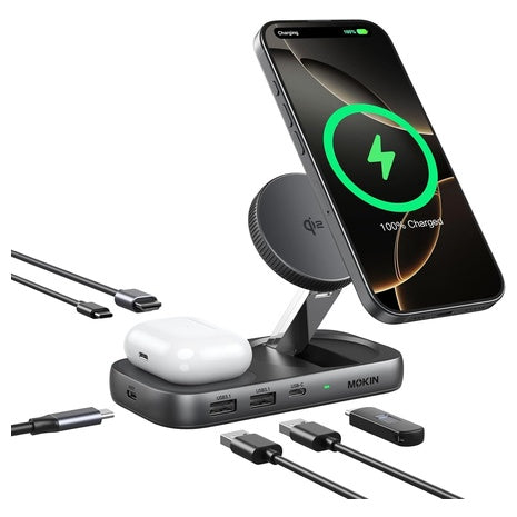 MOKiN 8-in-1 USB-C Hub W/ Qi2 15W Magnetic Wireless Charger