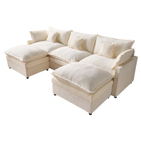 Ovios 108" Modular Sectional U-Shaped Cloud Couch W/ 2 Ottomans