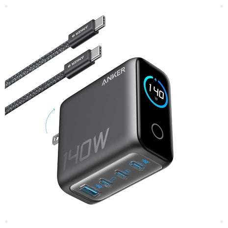 Anker 140W 4-Port GaN USB-C Charger Block with Smart Display & Cable