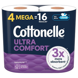 4 Mega (16 Regular) Rolls Of Cottonelle Ultra Comfort Soft Toilet Paper