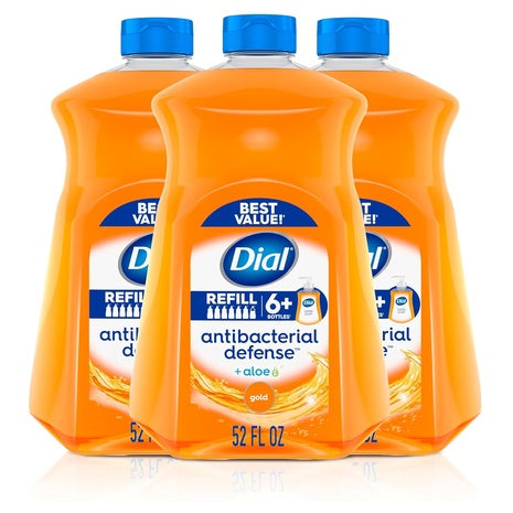 3 Bottles Dial Antibacterial Liquid Hand Soap Refill Gold Scent 52oz