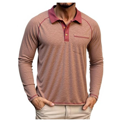 Men's Long Sleeve Casual Classic Collared Golf Polo Shirts (Various)