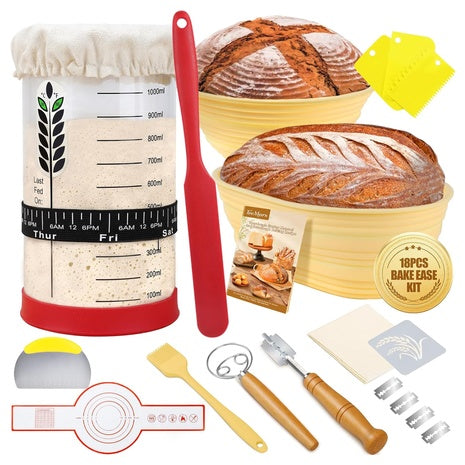 18 Piece Sourdough Starter Kit with 40oz Jar, Proofing Baskets & Tools