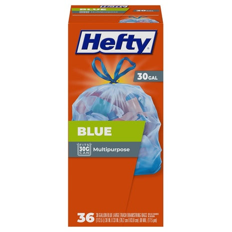 36 Hefty 30-Gallon Blue Trash Bags