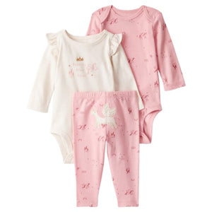 Baby Girl 3-Piece Unicorn Star Print Cotton Long Sleeve Bodysuit & Pant Set