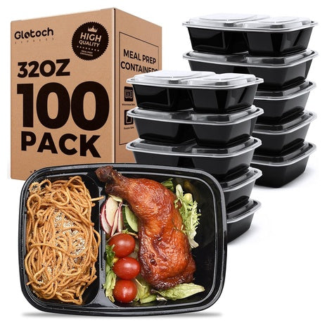 100 2-Compartment Meal Prep Containers with Lids