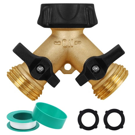 Heavy Duty 2-Way Garden Hose Splitter W/ 2 Extra Rubber Washers