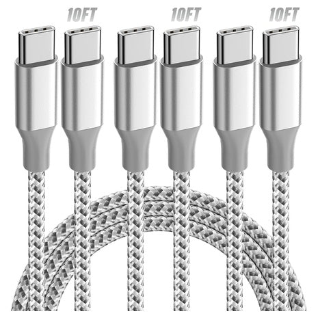 3 10ft 60W USB-C to USB-C Fast Charging Cables