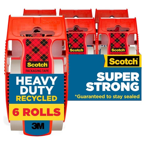 6 Rolls Scotch Heavy Duty Recycled Packaging Tape with Dispensers