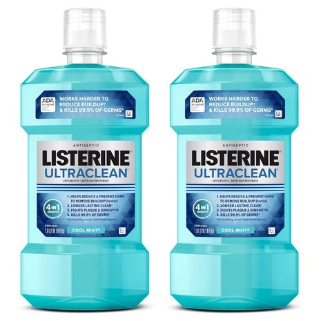 2 Bottles 1 L Listerine Ultraclean Cool Mint Antiseptic Oral Rinse