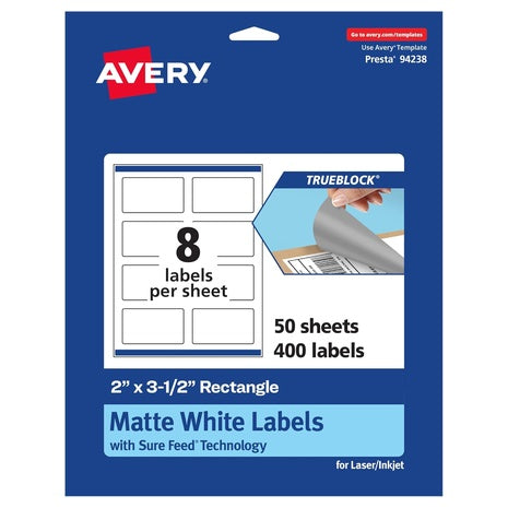 400 Avery Matte White 2x3.5 Rectangle Labels