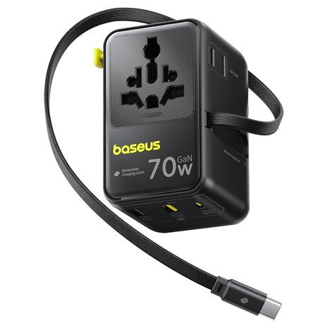 Baseus 70W 6-In-1 Universal International Travel Adapter With Retractable USB-C Cable