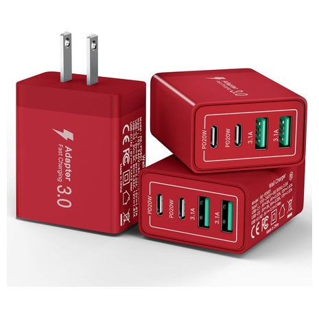 3-Pack 40W 4-Port PD Fast Charging Power Adapter Block