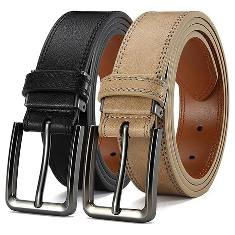 2-Pack Doopai Men's Genuine Leather Dress Belts (Black/Beige)