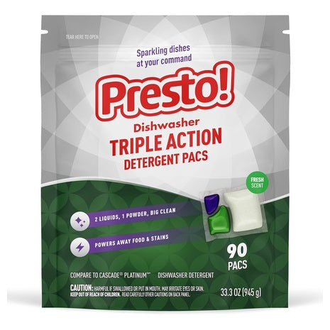 90 Presto! Triple Action Dishwasher Pacs,
