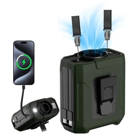 Portable Waist Fan With Built-in Cable 10000mAh Rechargeable Battery
