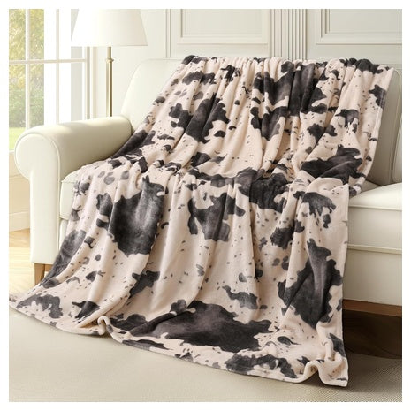 Pink Cow Print Flannel Throw Blanket