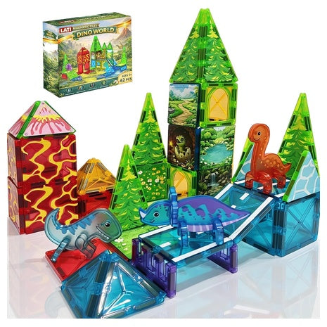 62-Piece Dinosaur Magnetic Tiles Building Set