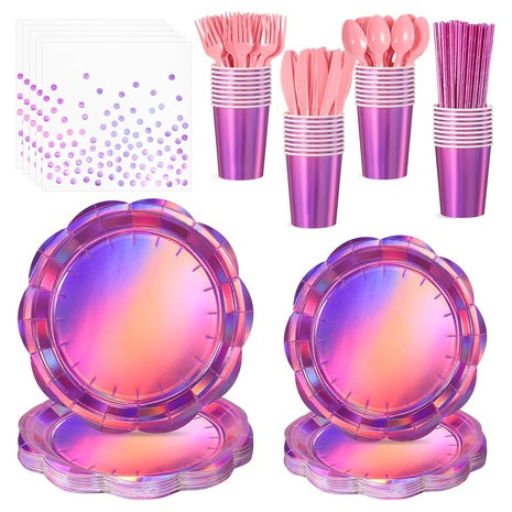 200 Pink Party Plates, Cups & Napkins Set