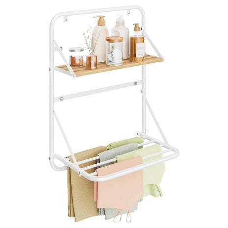 Wall-Mounted Clothing Drying Rack with Shelf