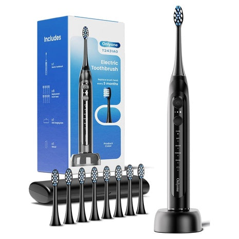 Onlyone Rechargeable Sonic Electric Toothbrush W/ 8 Replacement Heads