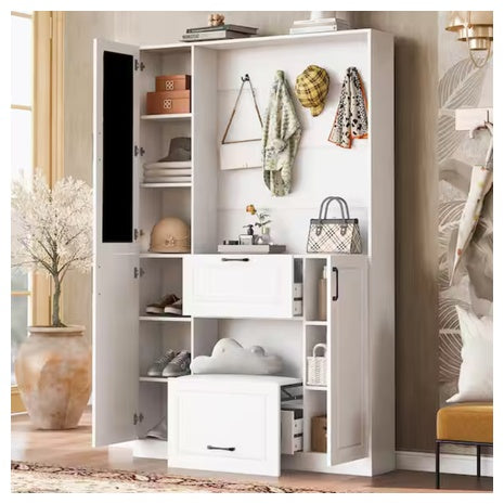 Harper & Bright Designs 51" Hall Tree With Shoe Cabinet
