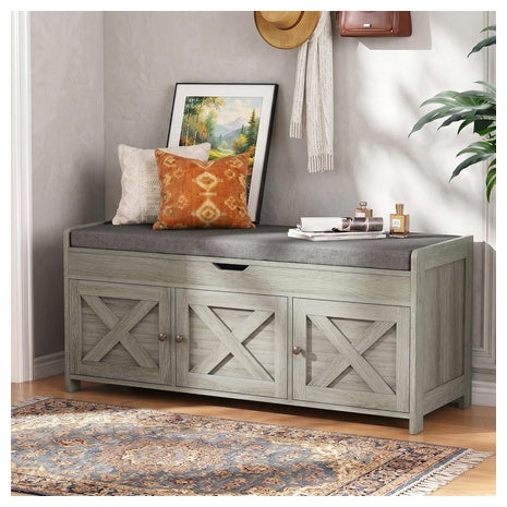 3-Door Large Capacity Wooden Shoe Storage Bench With Seating