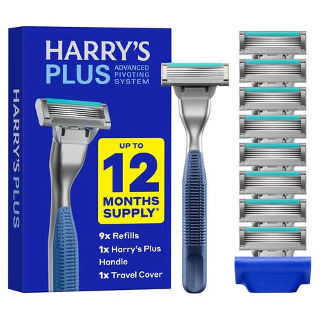Harry's Plus Men's Razor Set W/ Tide Handle & 9 Blade Refill Cartridges