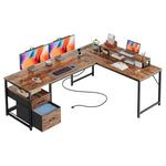 PRAISUN 63" L Shaped Desk With Power Outlets And USB-C Port
