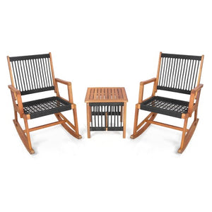 3 Piece Acacia Wood Bistro Rocking Chair Set
