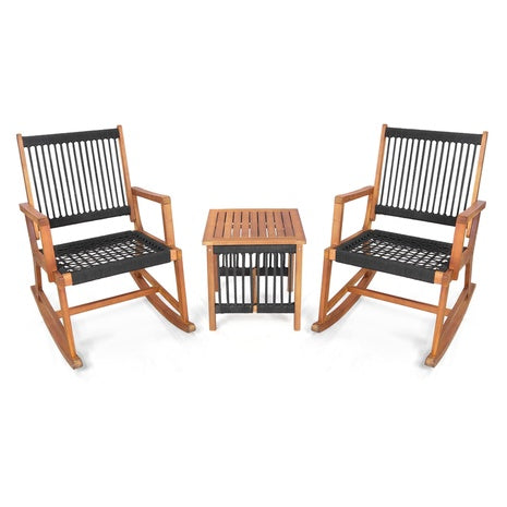 3 Piece Acacia Wood Bistro Rocking Chair Set