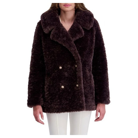 Kensie Women's Double Breasted Faux Fur Peacoat