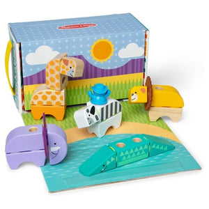 Melissa & Doug Blockables Safari Snap and Play Wooden Building Blocks Play Set
