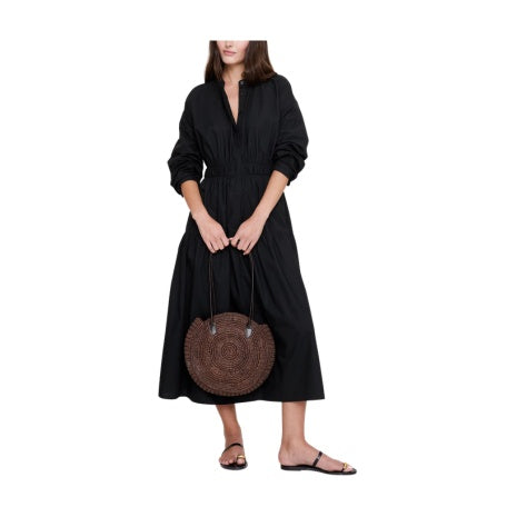 Cotton Poplin Midi Shirt Dress with Open Back
