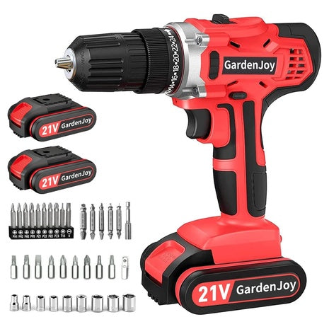 GardenJoy 20V Cordless Drill Set with 2 Batteries & Charger