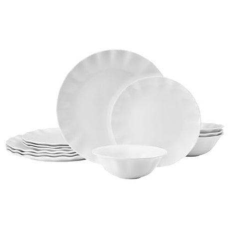 12-Piece Mikasa Elodie Scalloped Bone China Durable Chip Resistant Dinnerware Set