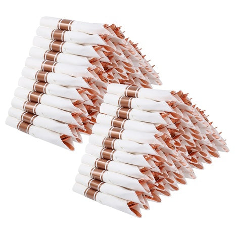 400-Piece Rose Gold Napkin Pre-Rolled Cutlery Set