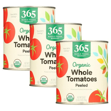 3 Cans of 365 Organic Whole Peeled Tomatoes (28 Oz)