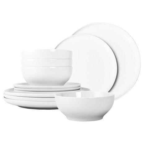 12-Piece Chip Resistant Porcelain Plates And Bowls