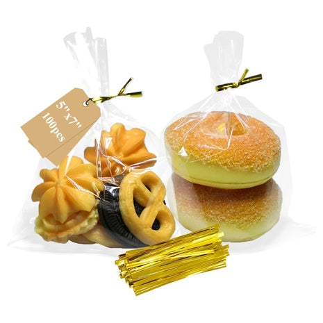 100 Clear Cellophane Bags with Twist Ties (5x7)