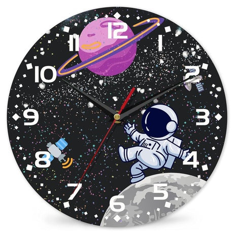10" Cartoon Astronaut Moon Contemporary Silent Wall Clock