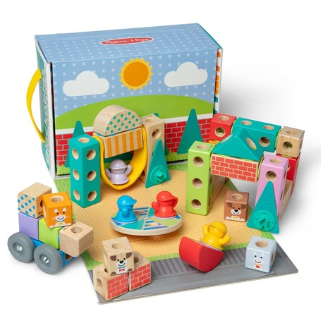 Melissa & Doug Blockables Town Connectable Wooden Building Blocks