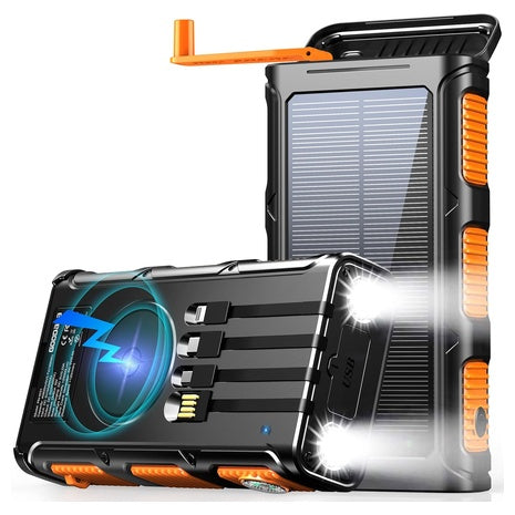 45,800mAh Solar Wireless Charging Power Bank with Hand Crank & 4 Cables