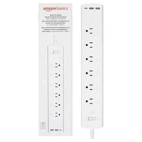 Amazon Basics Smart Power Strip with 6 Outlets & 3 USB Ports
