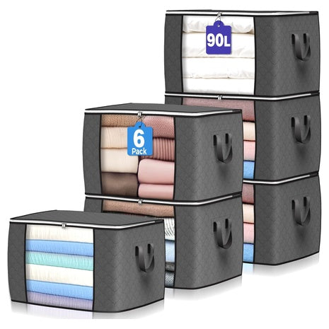 6 Large Clothes Storage Containers with Reinforced Handle