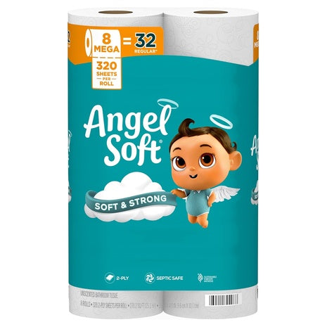 8 Mega Rolls (=32 Reg Rolls) Angel Soft Toilet Paper