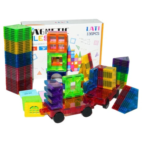 130 Piece Magnetic Tiles Set with 2 Cars