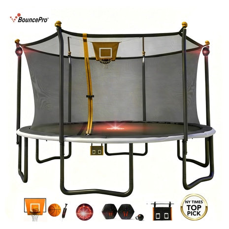14-Ft Sportspower BouncePro Trampoline with Basketball & Flash Lite Zone