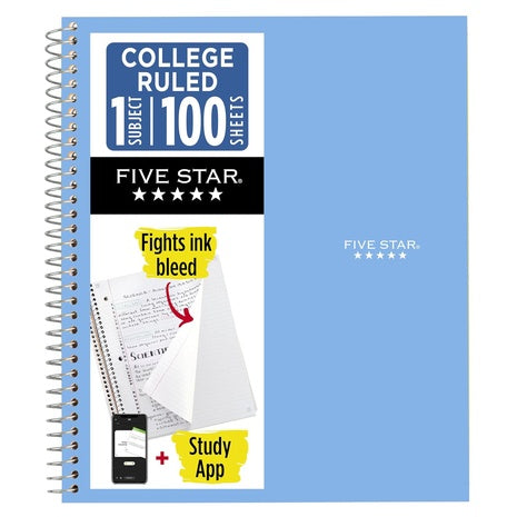 Five Star 1-Subject Spiral Notebook + Study App